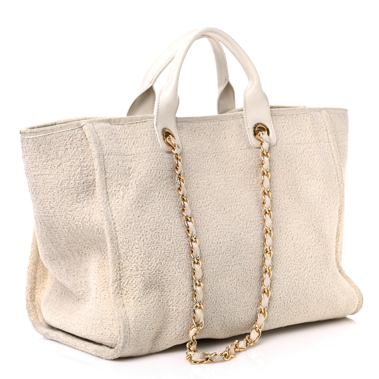 Lurex Boucle Medium Deauville Tote White