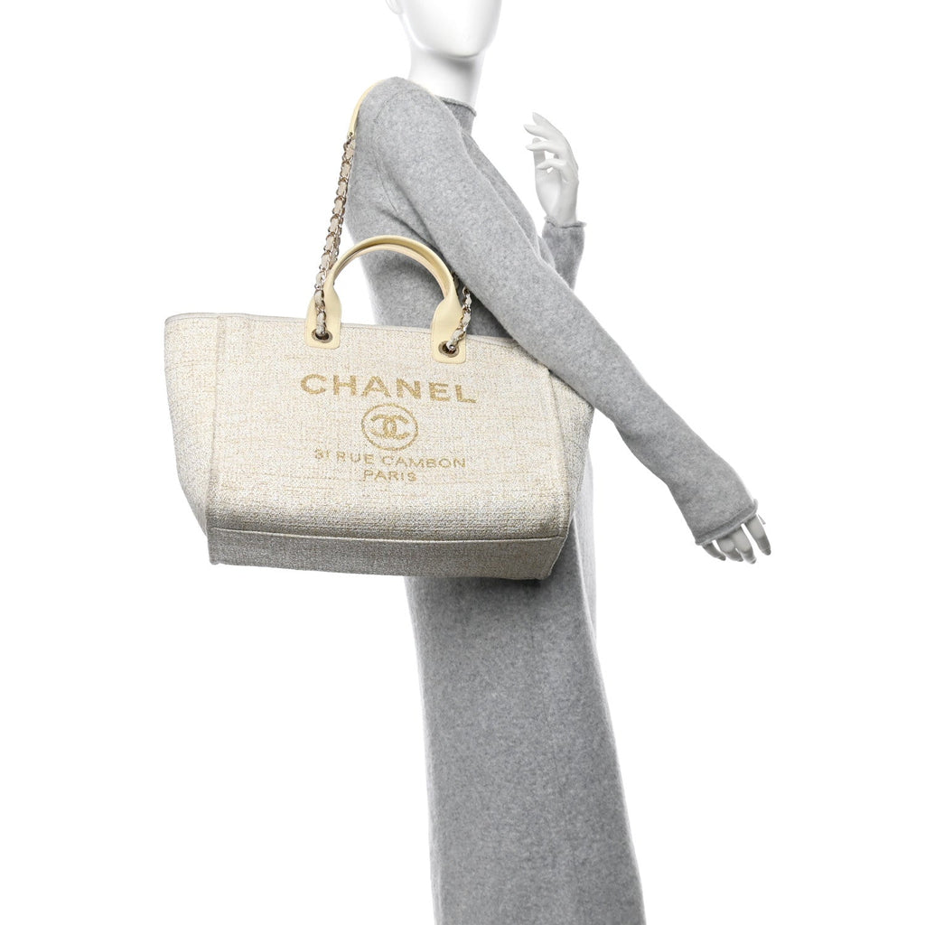 Lurex Boucle Medium Deauville Tote White