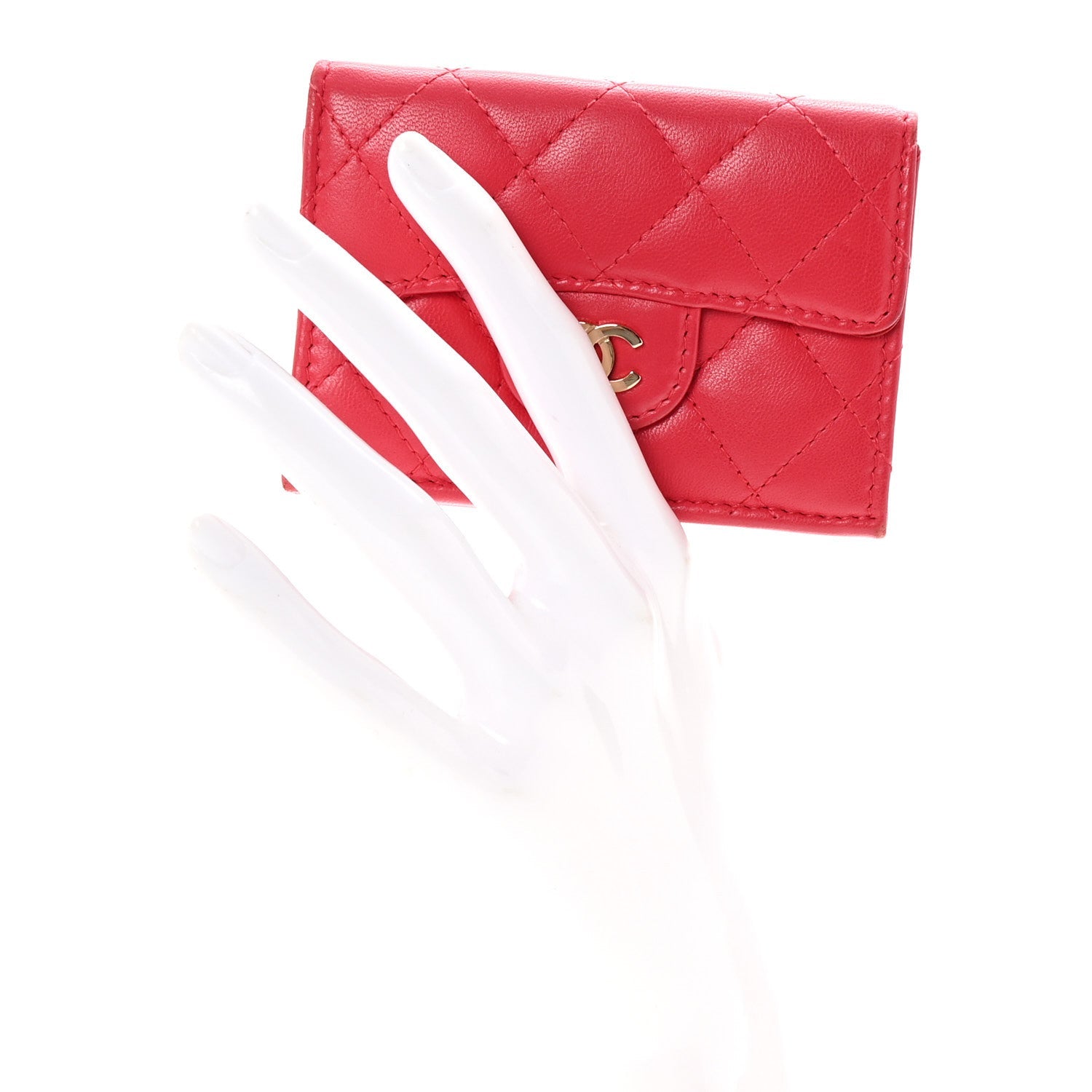 Lambskin Quilted Double Flap Wallet  Dark Pink