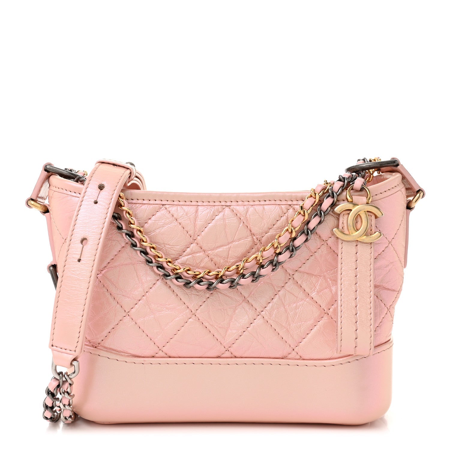 Iridescent Aged Calfskin Quilted Small Gabrielle Hobo Light Pink