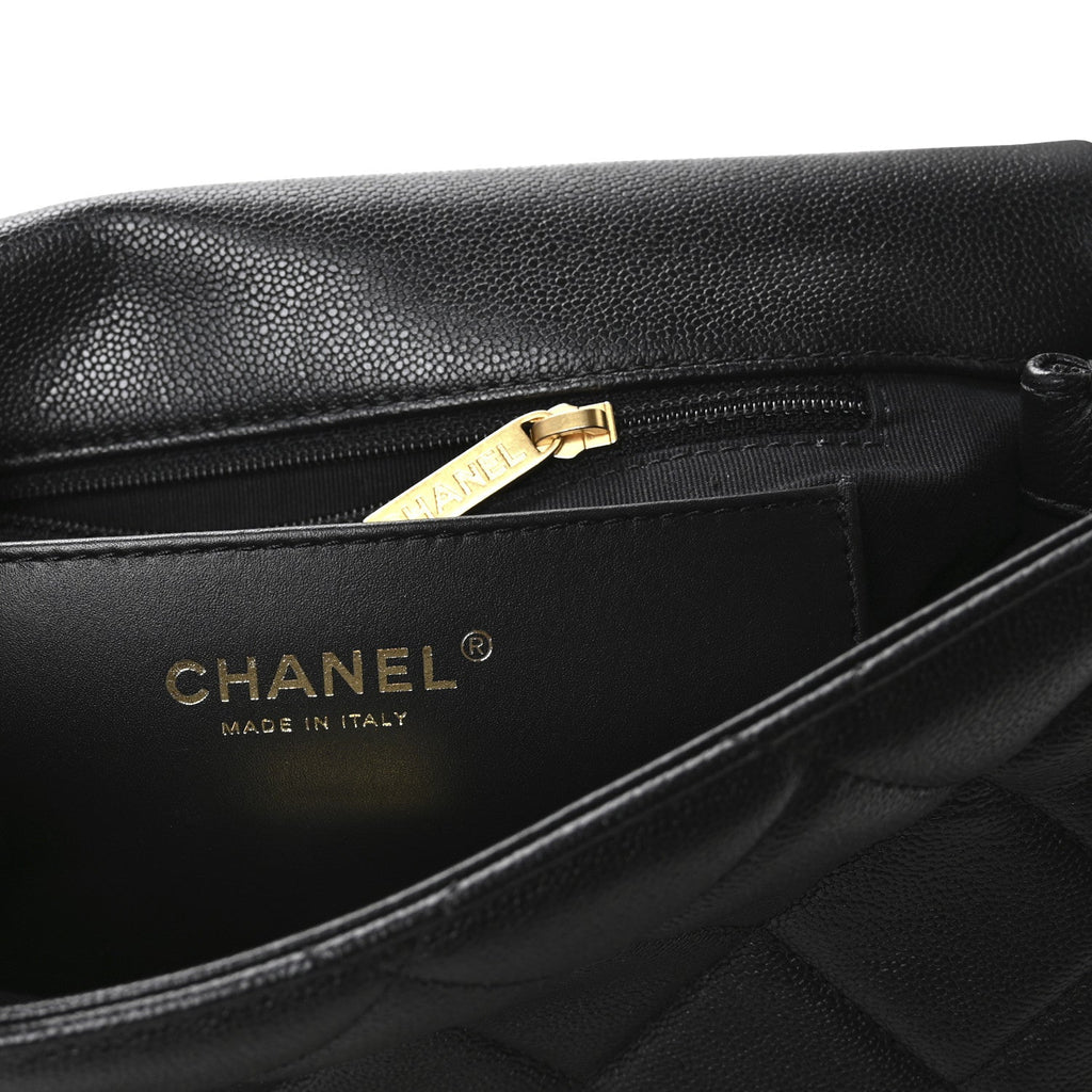 Caviar Quilted Small Top Handle Flap Black
