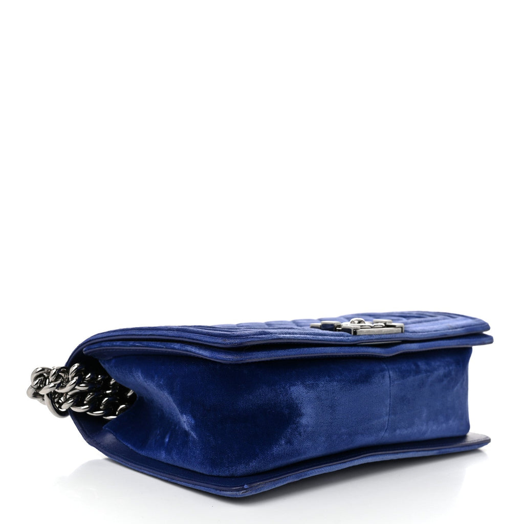 Velvet Quilted Medium Boy Flap Blue