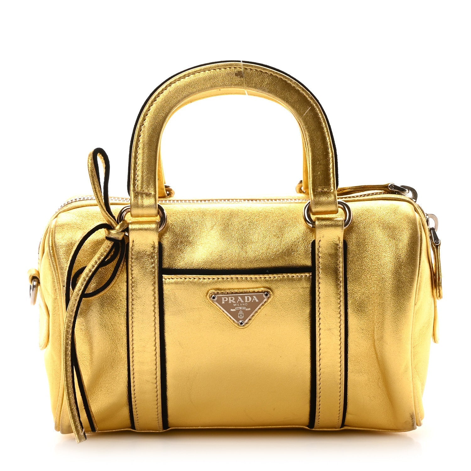 Metallic Calfskin Small Top Handle Bag Platino