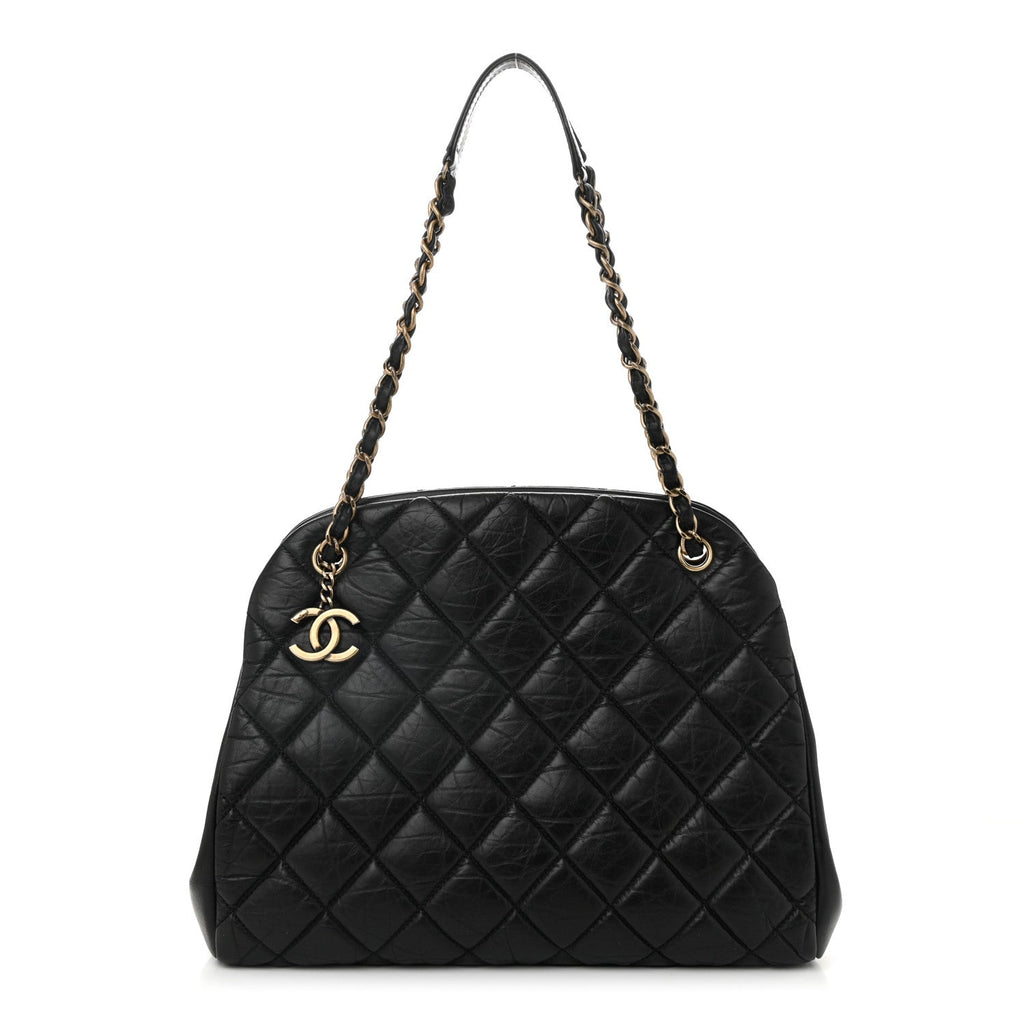 Aged Calfskin Large Just Mademoiselle Bowling Bag Black