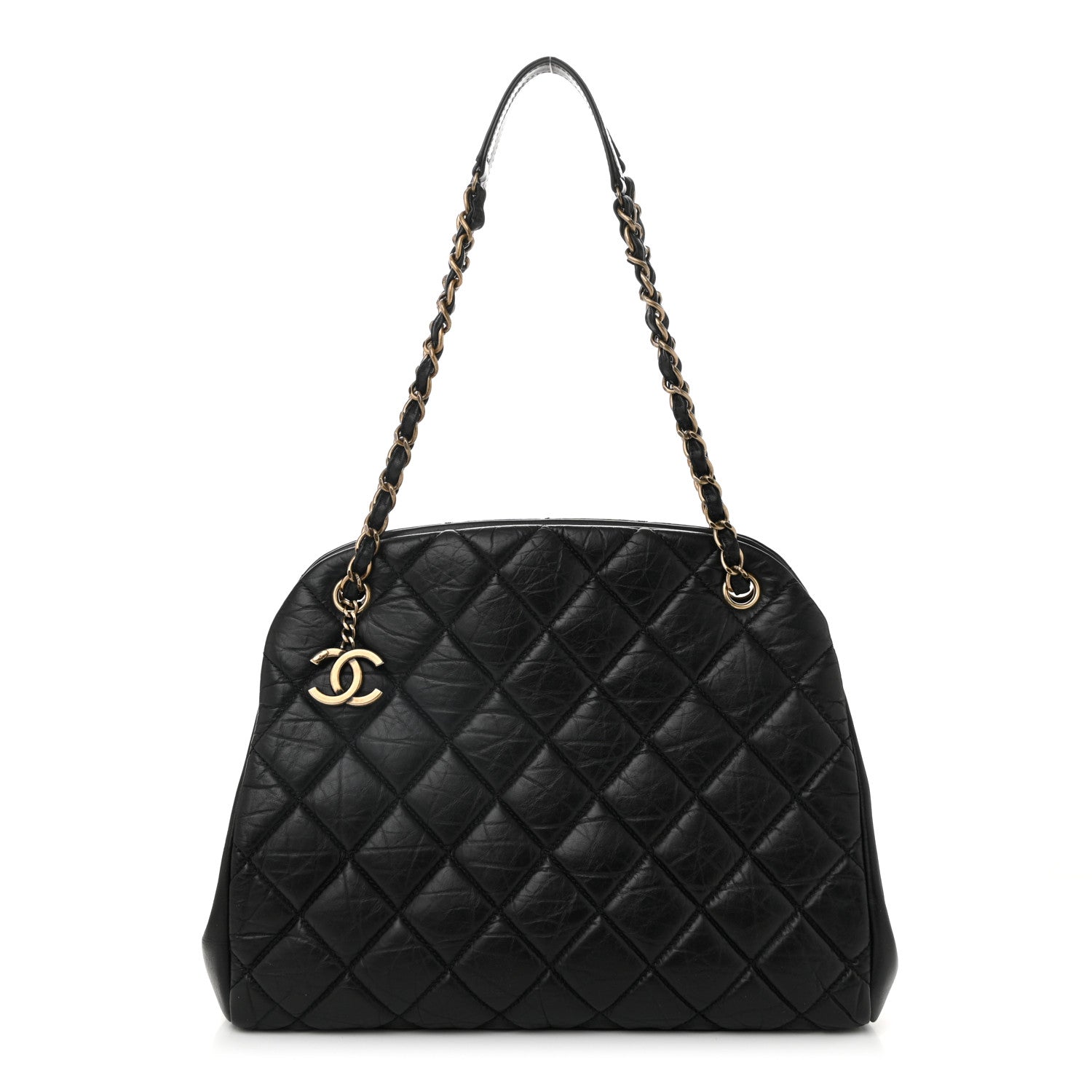 Aged Calfskin Large Just Mademoiselle Bowling Bag Black