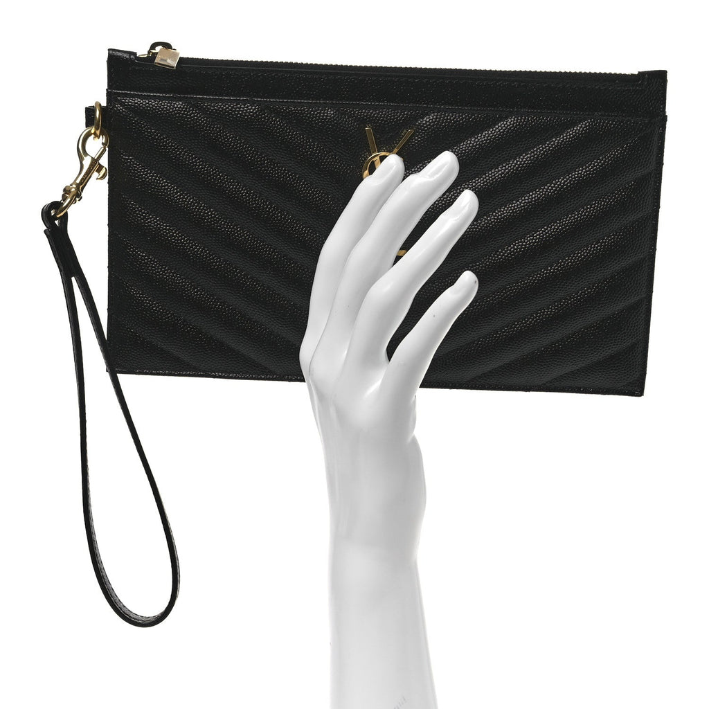 Grain De Poudre Chevron Monogram Large Bill Pouch Black