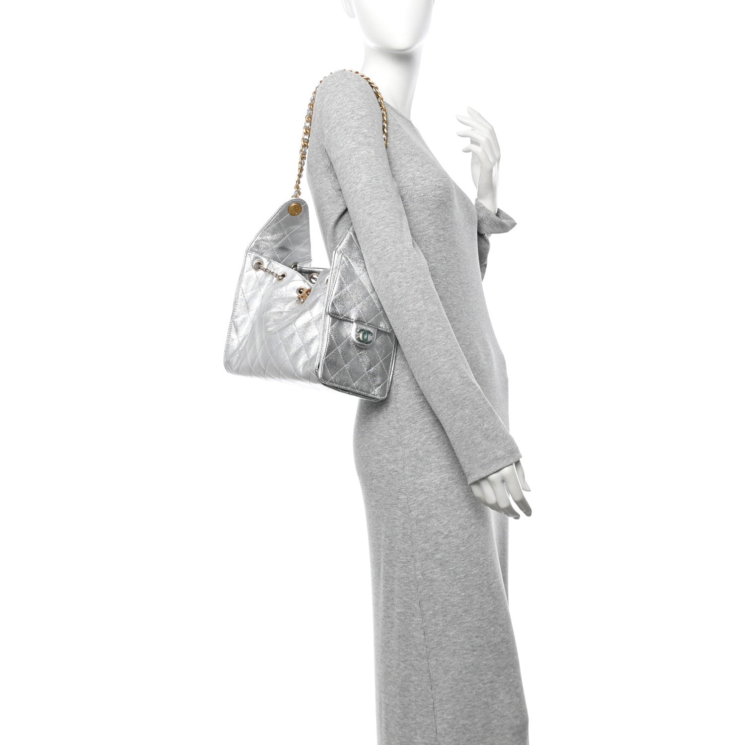 Metallic Caviar Quilted Small Chanel 25 Hobo Silver