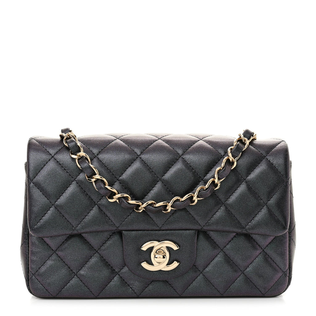 Iridescent Lambskin Quilted Mini Rectangular Flap Black