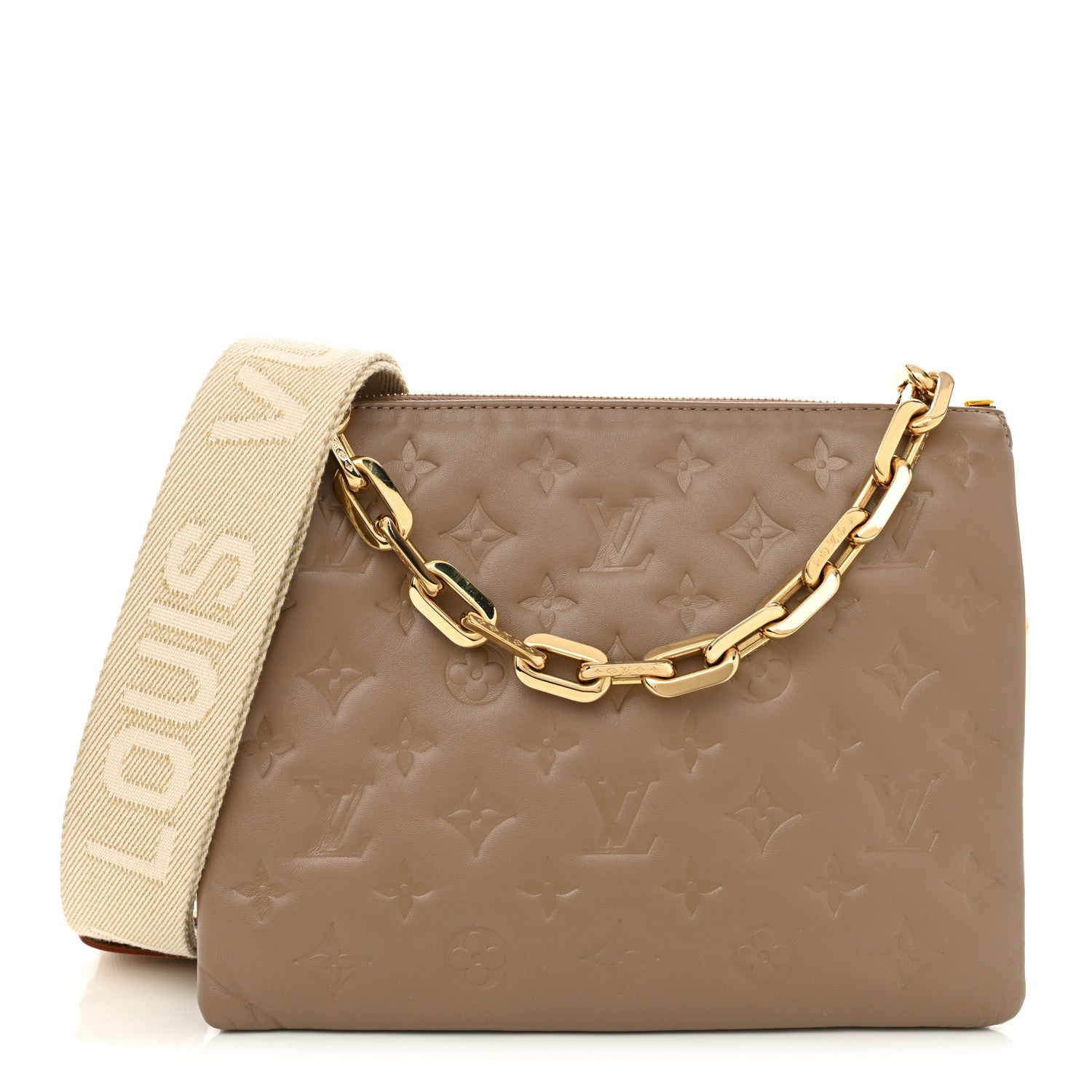Lambskin Embossed Monogram Coussin PM Taupe