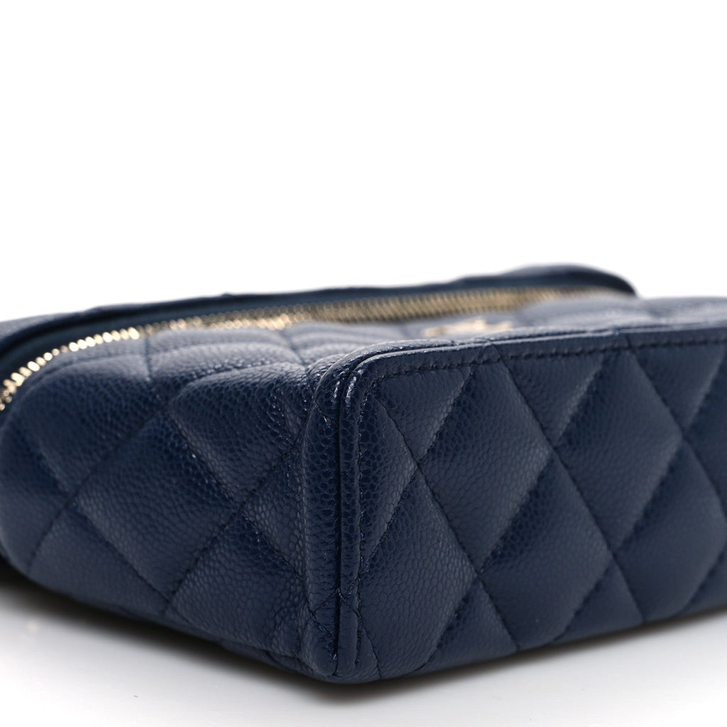 Caviar Quilted Top Handle Slim Vanity With Chain Navy