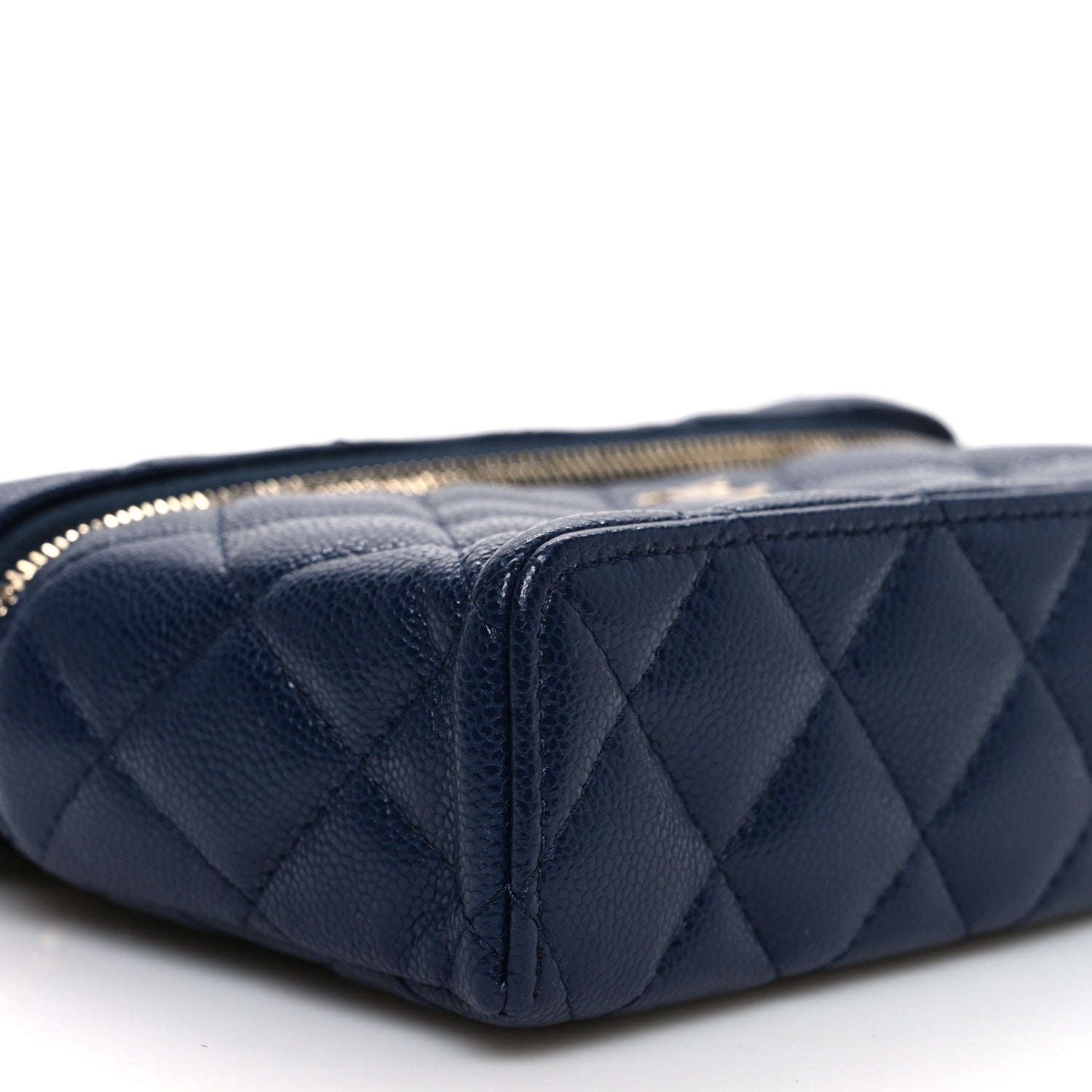 Caviar Quilted Top Handle Slim Vanity With Chain Navy