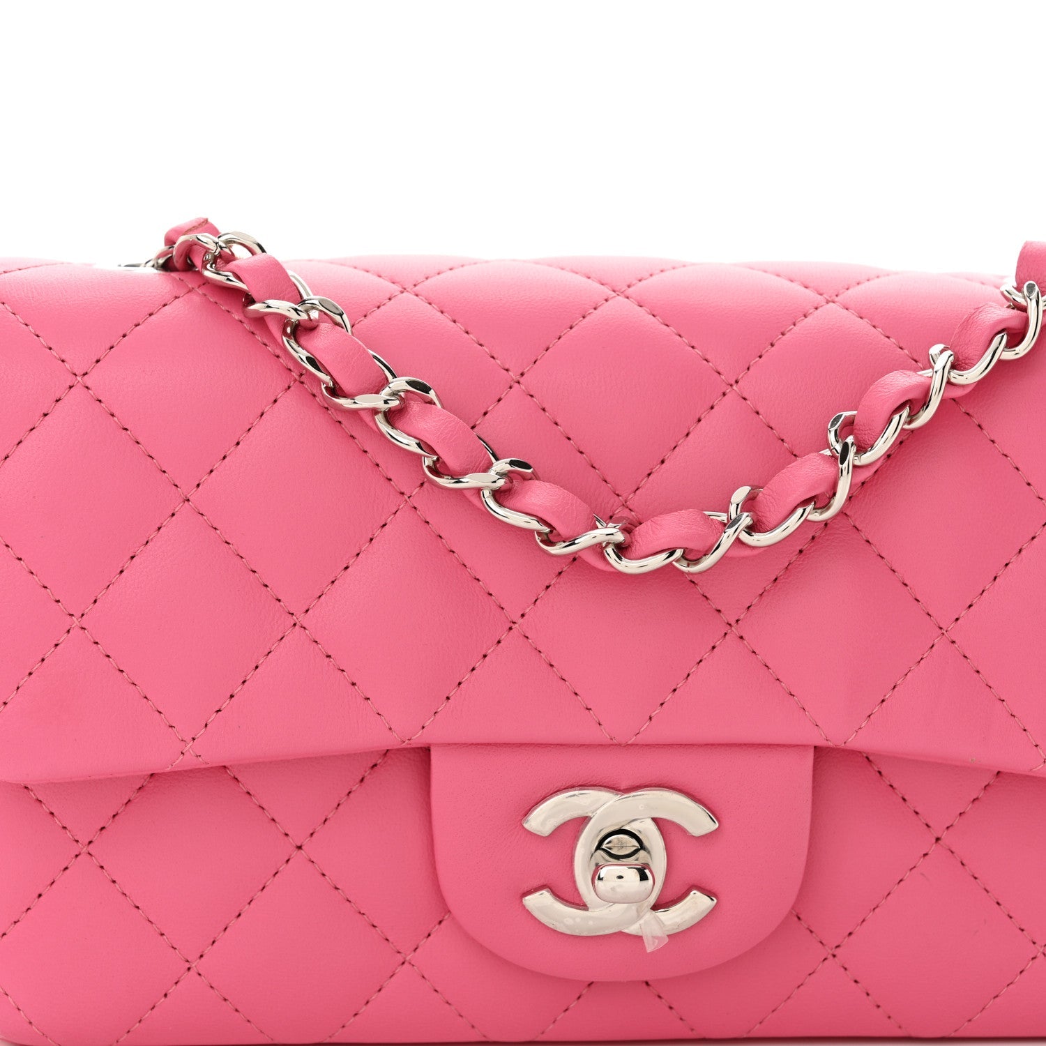 Lambskin Quilted Mini Rectangular Flap Pink