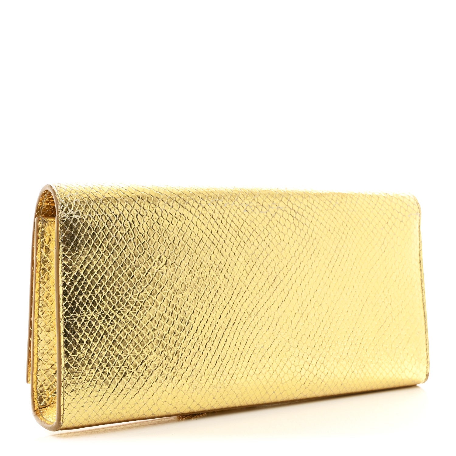 Metallic Calfskin Snakeskin Embossed Classic Monogram Tassel Clutch Gold