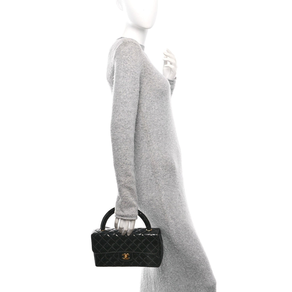 Patent Quilted Medium Rectangular Kelly Flap Bag Black