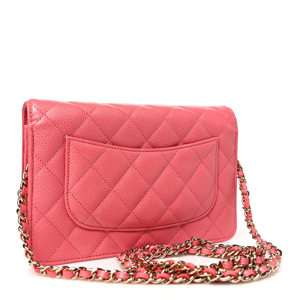 Caviar Quilted Wallet on Chain WOC Pink