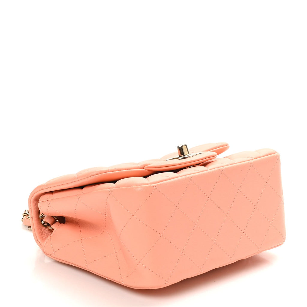 Lambskin Quilted Mini Square Flap Light Orange