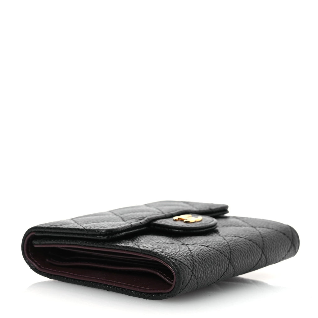 Caviar Quilted Compact Flap Wallet Black