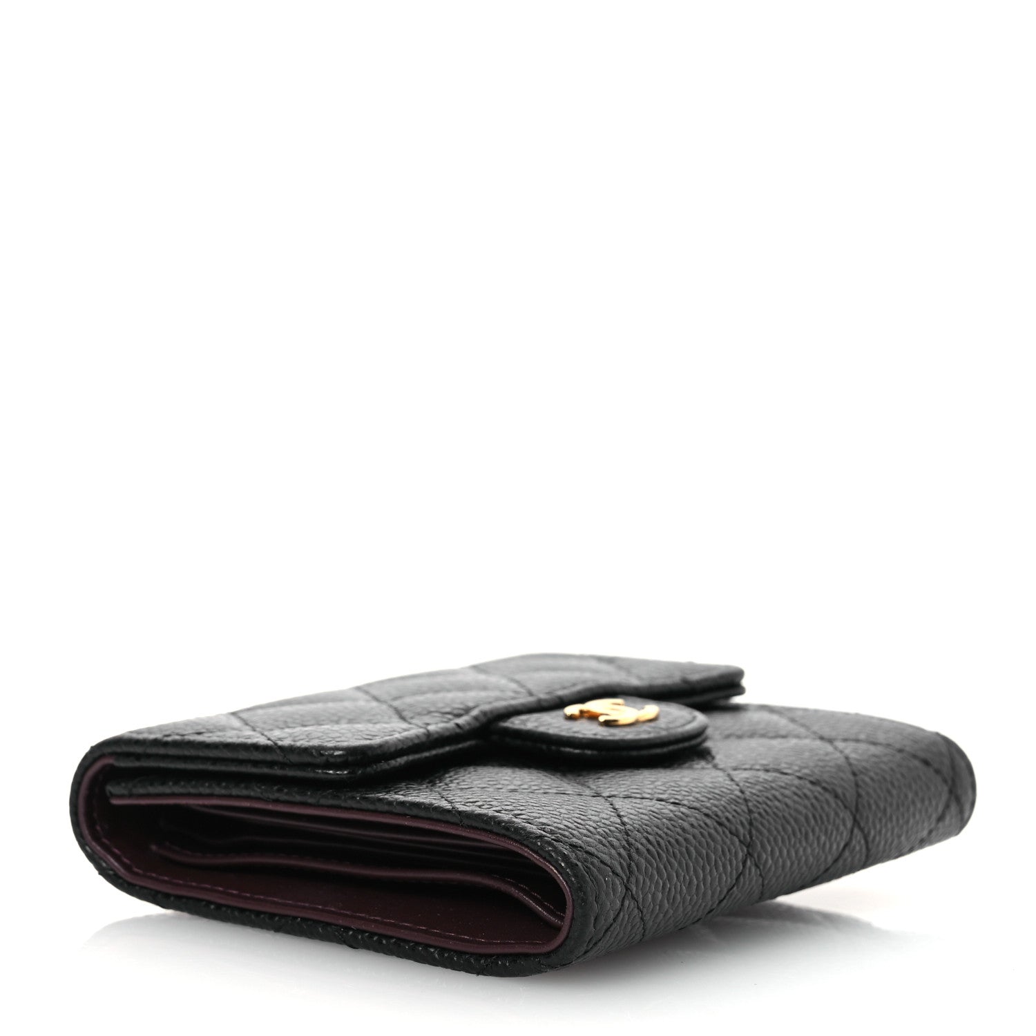 Caviar Quilted Compact Flap Wallet Black