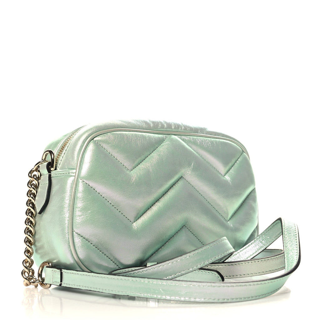 Iridescent Nappa Chevron Matelasse Small GG Marmont Chain Shoulder Bag Iridescent Salvy Green