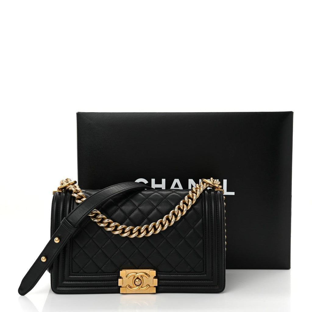 Lambskin Quilted Medium Boy Flap Black