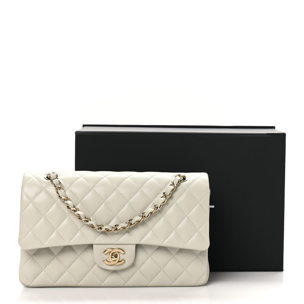 Caviar Quilted Medium Double Flap Grey