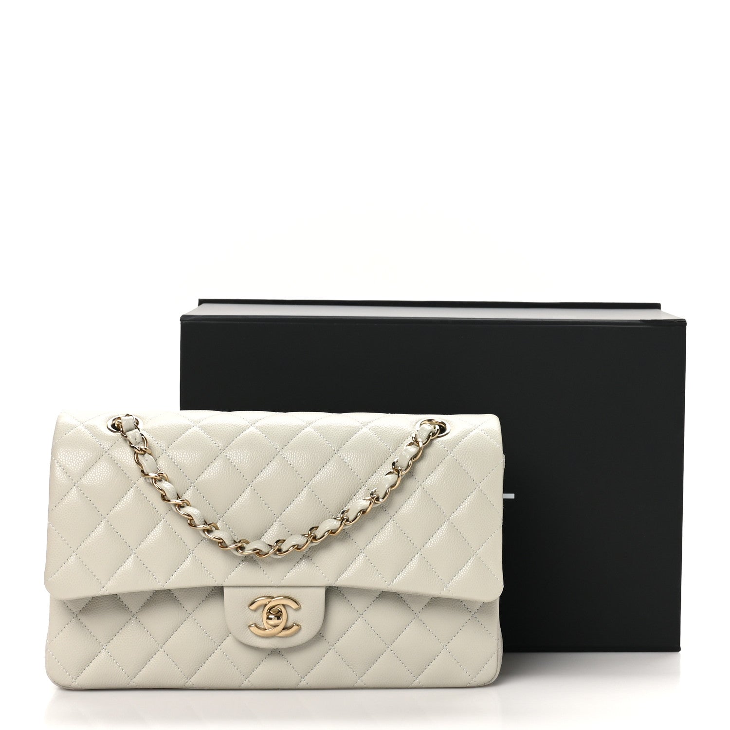 Caviar Quilted Medium Double Flap Grey