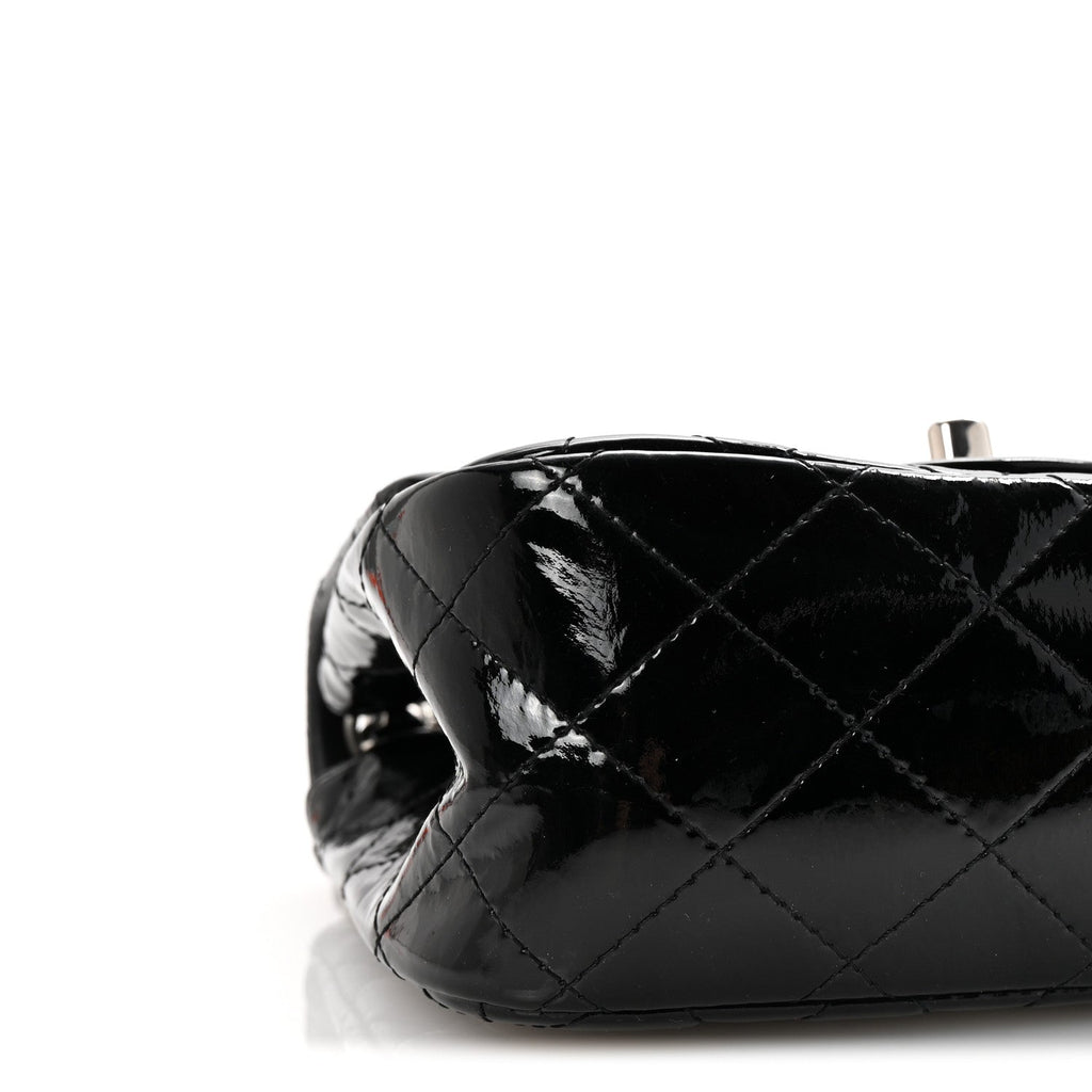 Patent Calfskin Quilted Mini Square Flap Black