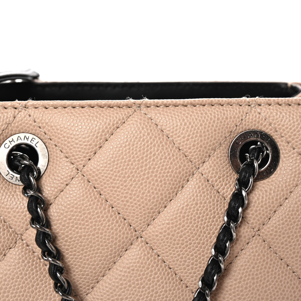 Caviar Quilted Small CC Bucket Bag Beige