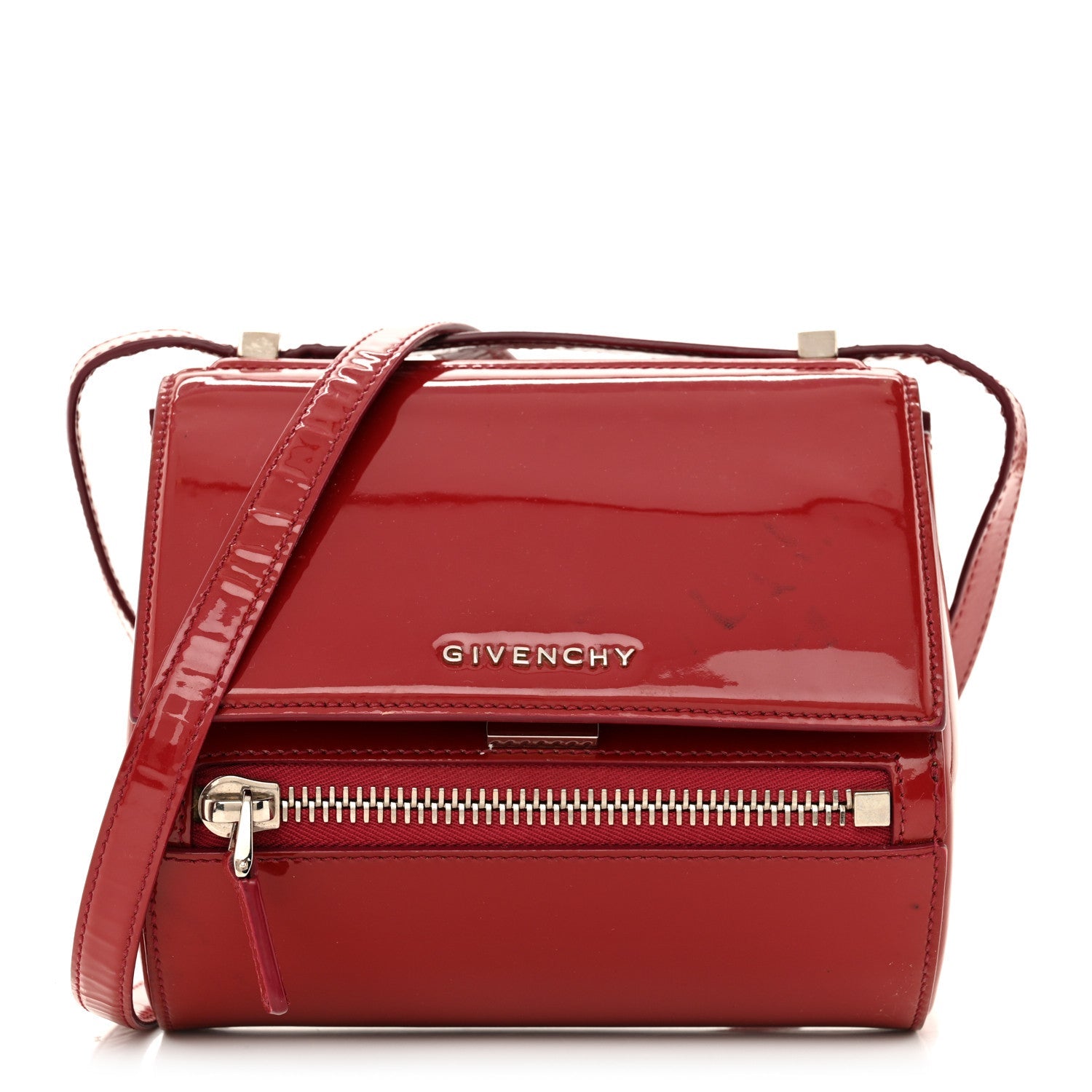 Patent Calfskin Mini Pandora Box Crossbody Bag Red