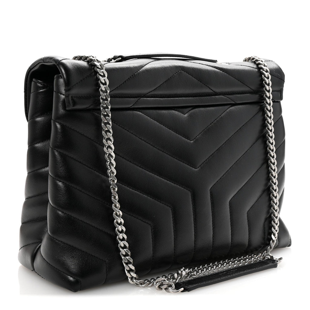 Calfskin Y Quilted Monogram Medium Loulou Chain Satchel Black