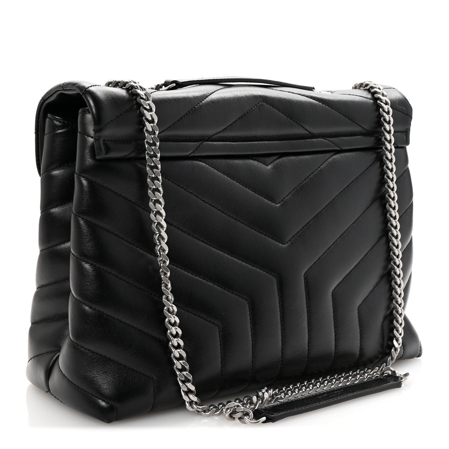 Calfskin Y Quilted Monogram Medium Loulou Chain Satchel Black