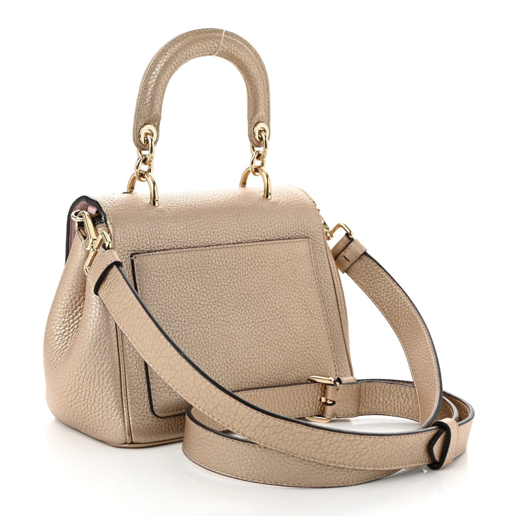 Metallic Bullcalf Mini Be Dior Flap Pale Gold