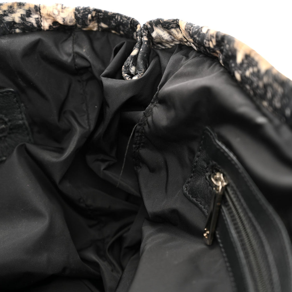 Lambskin Nylon Tweed Printed Tote Black White