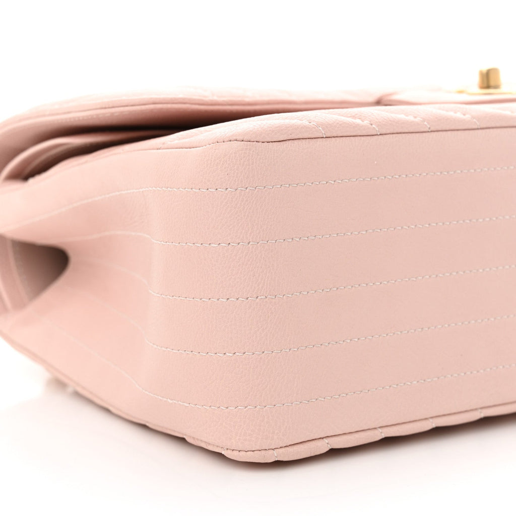 Calfskin Chevron Quilted Jumbo Double Flap Light Pink