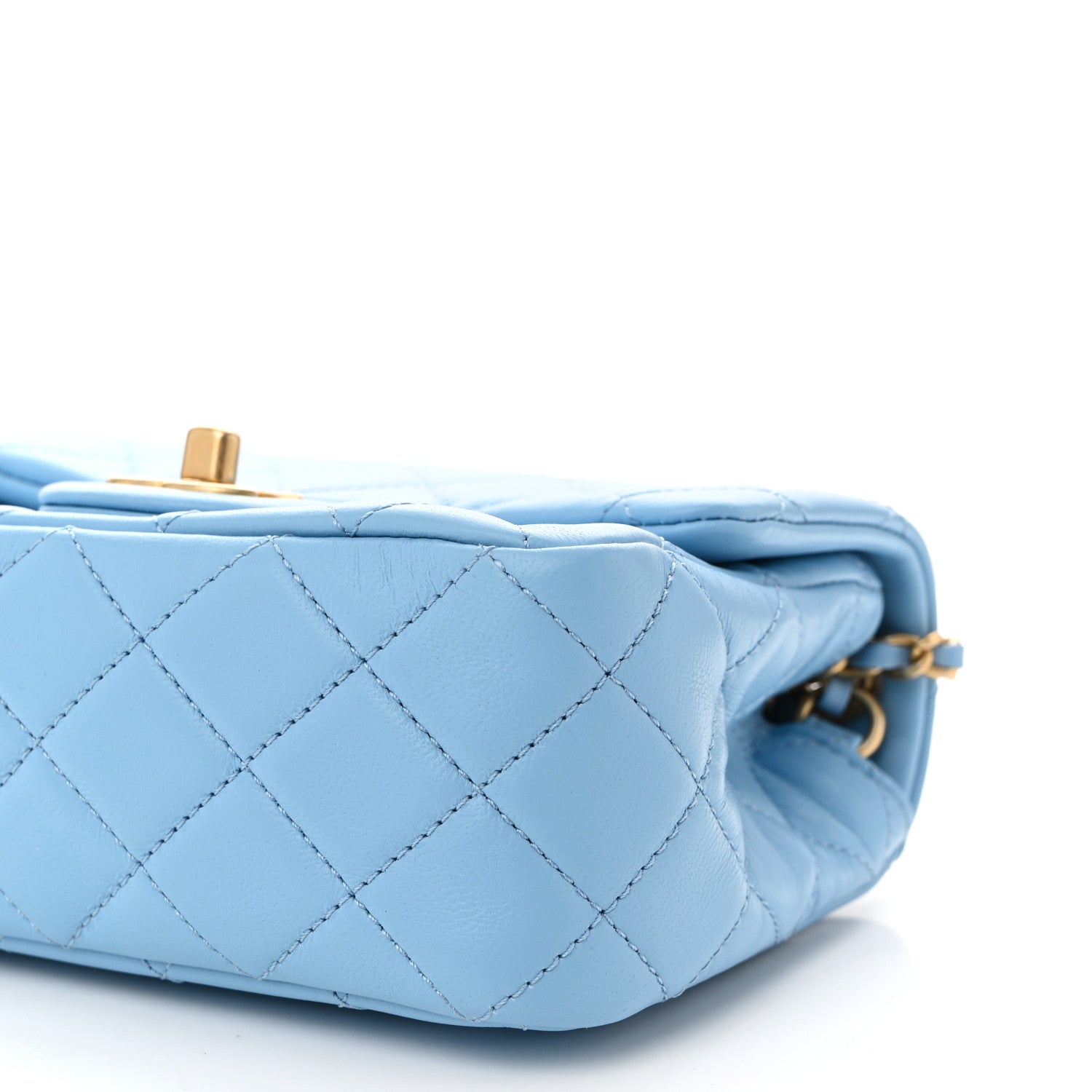 Lambskin Quilted Mini Pearl Crush Flap Light Blue