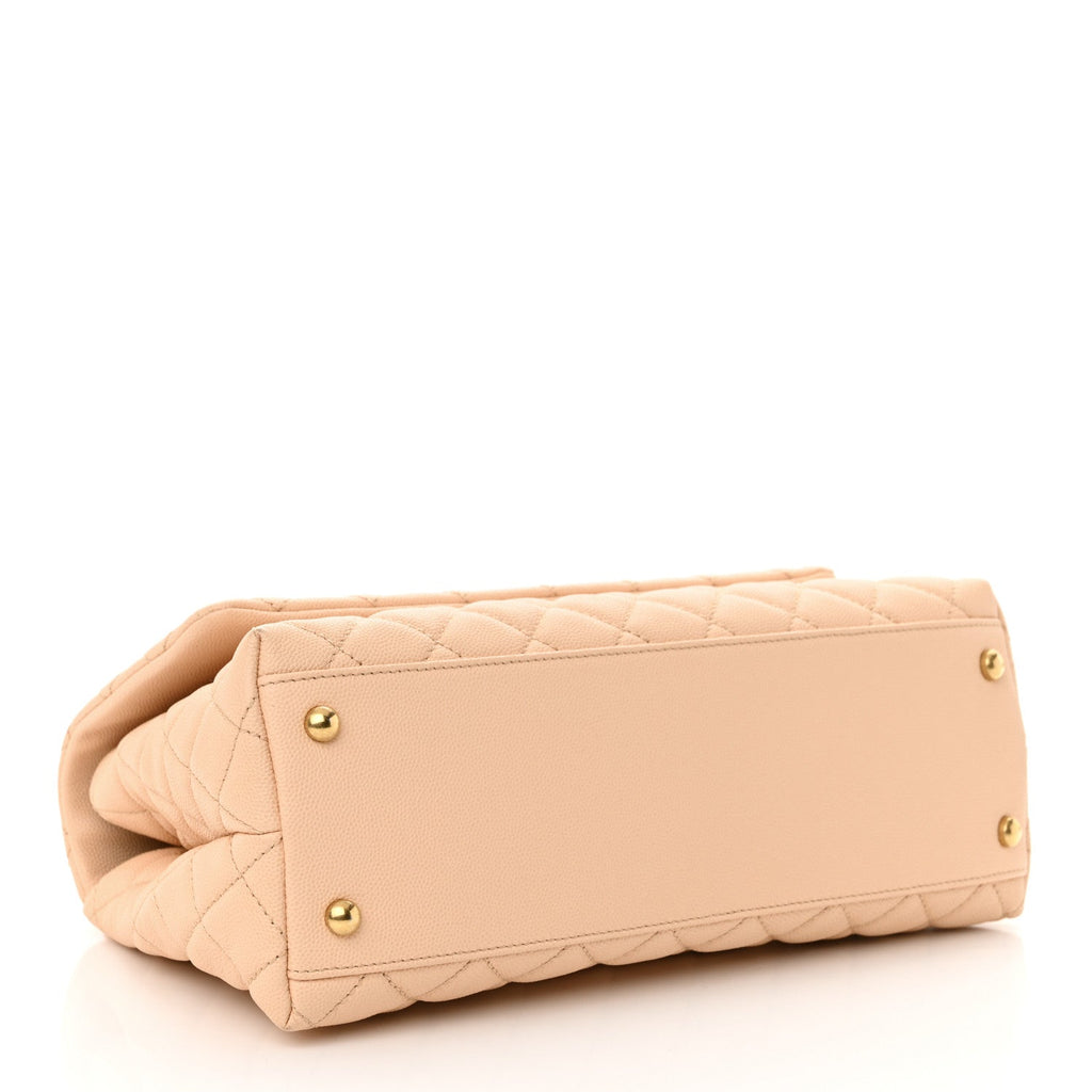 Caviar Quilted Small Coco Handle Flap Beige