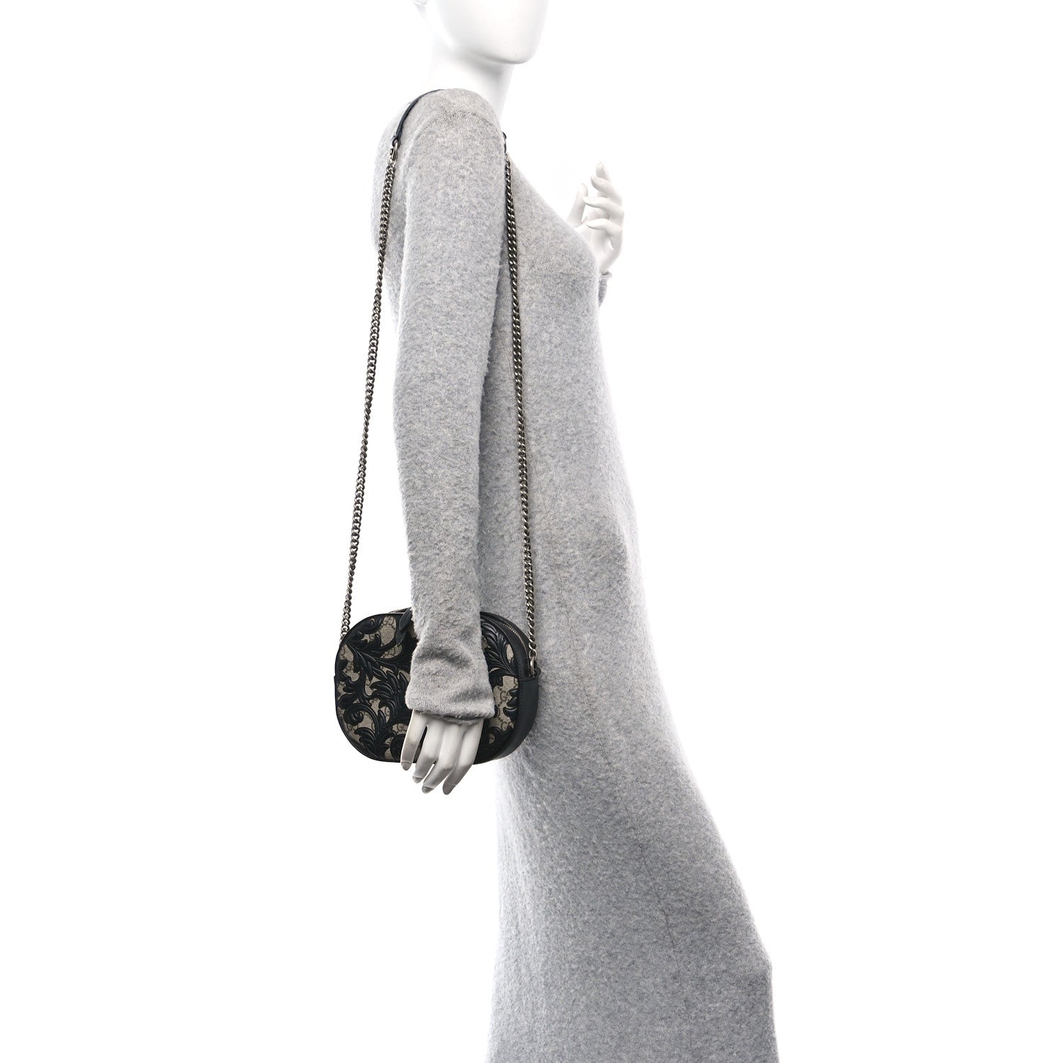 GG Supreme Monogram Arabesque Mini Chain Shoulder Bag Beige Black