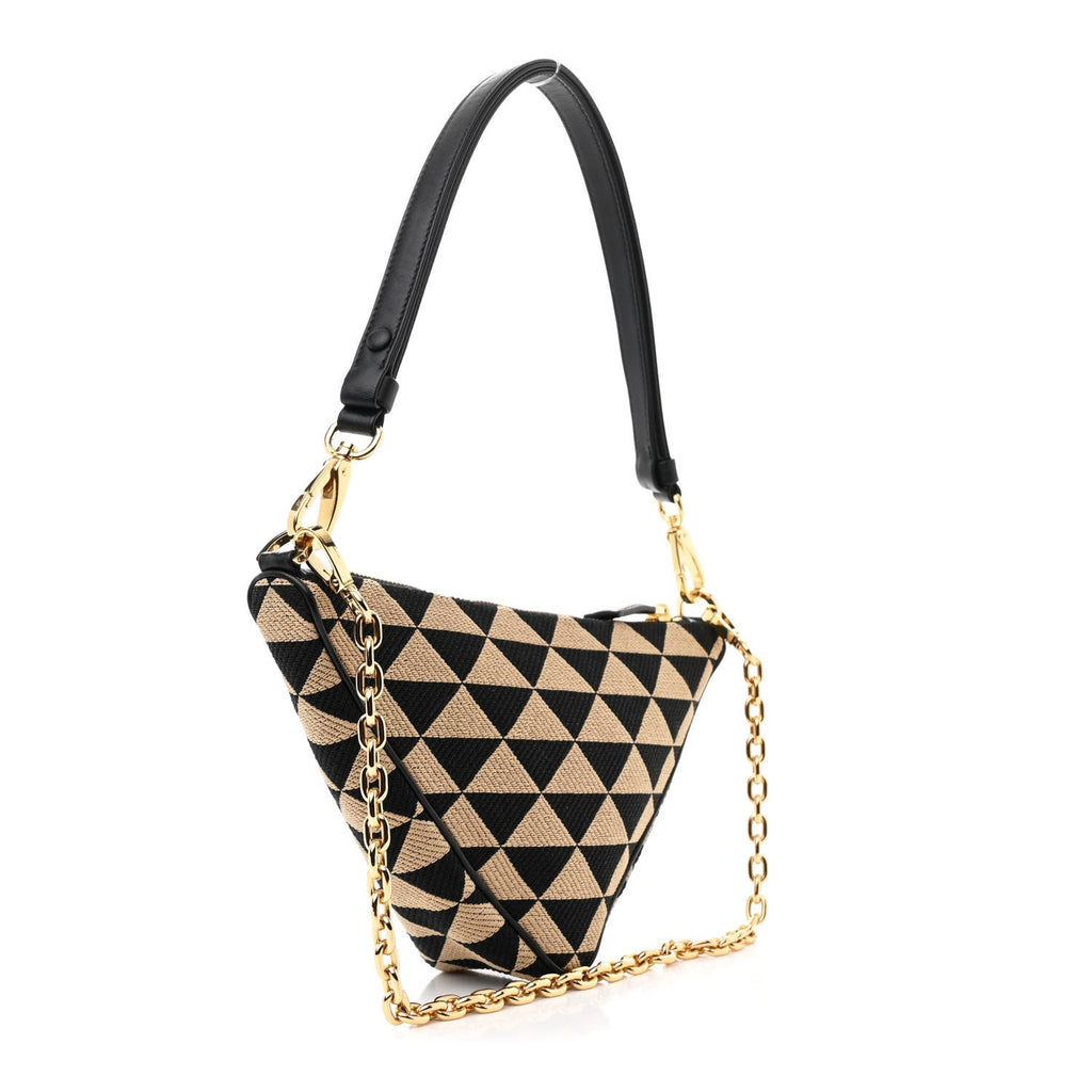 Jacquard Triangolo Symbole Embroidered Mini Triangle Bag Black Corda