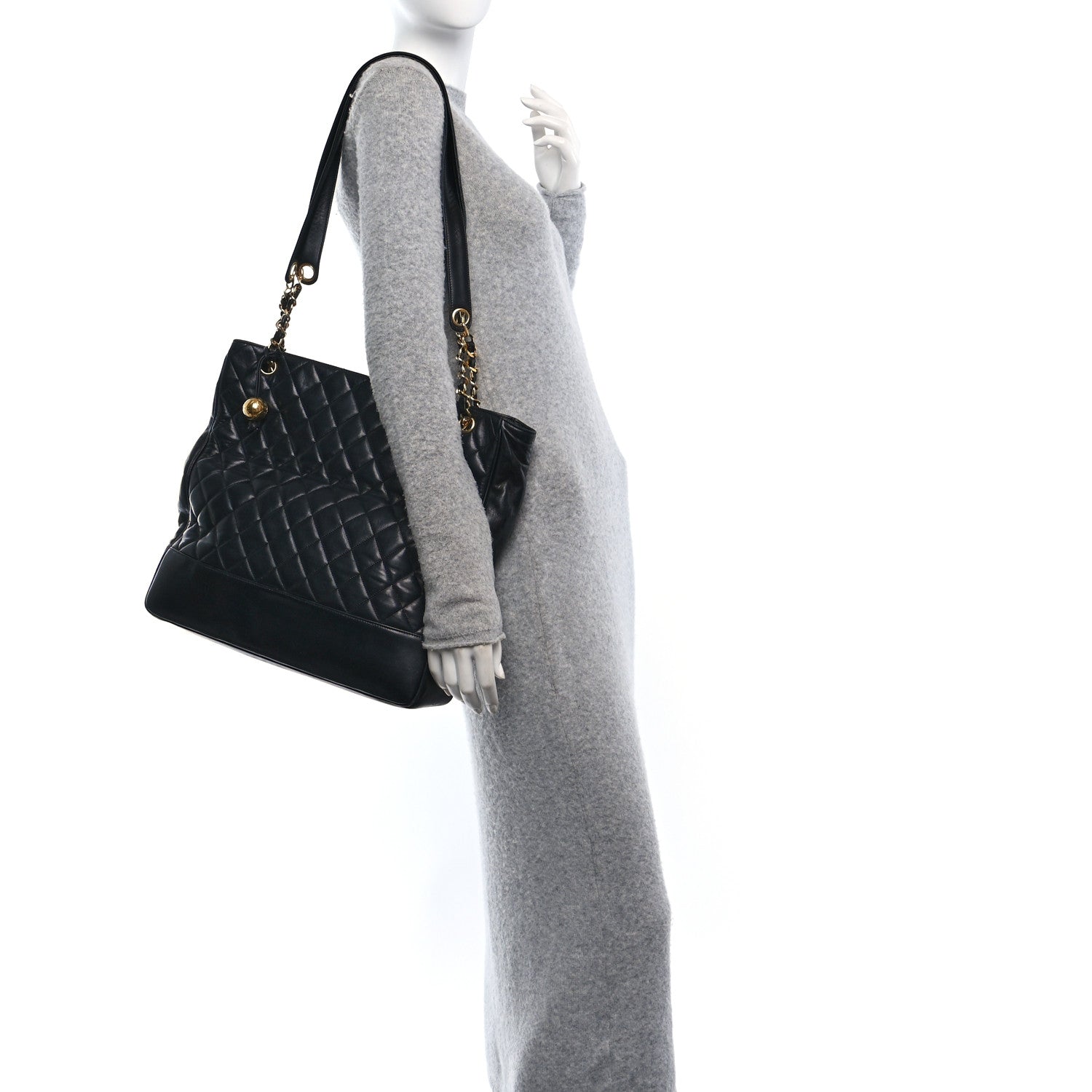 Lambskin Quilted Shopping Tote Black