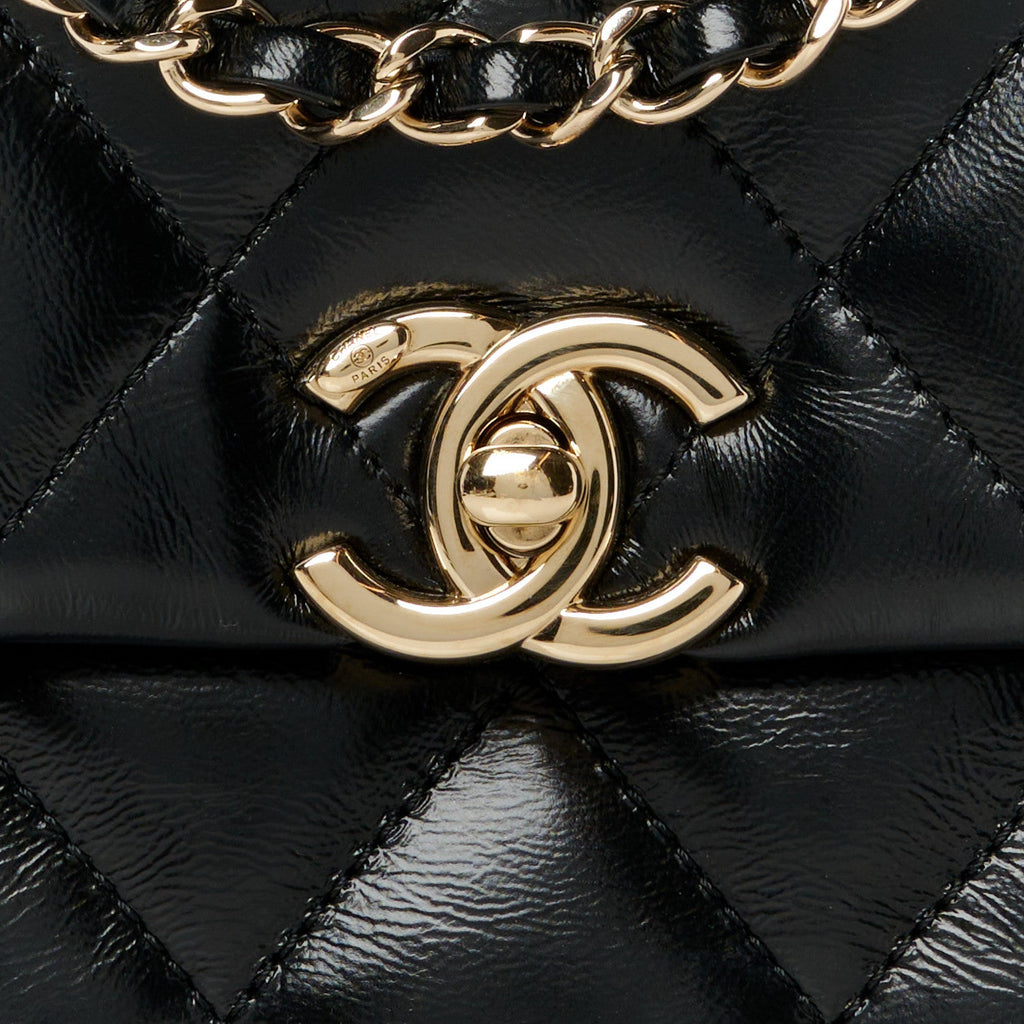 Shiny Lambskin Quilted Mini Coco Trip Flap Bag Black