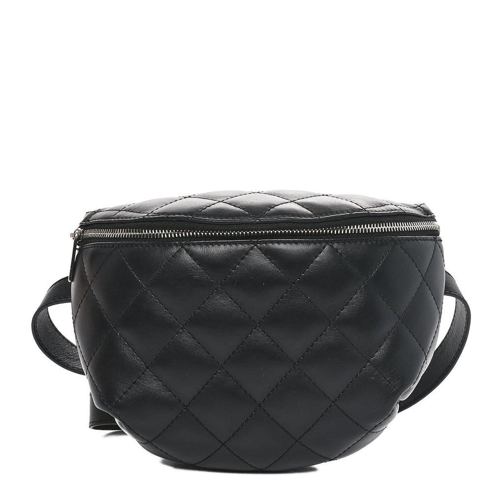 Calfskin Quilted Waist Belt Bag Black
