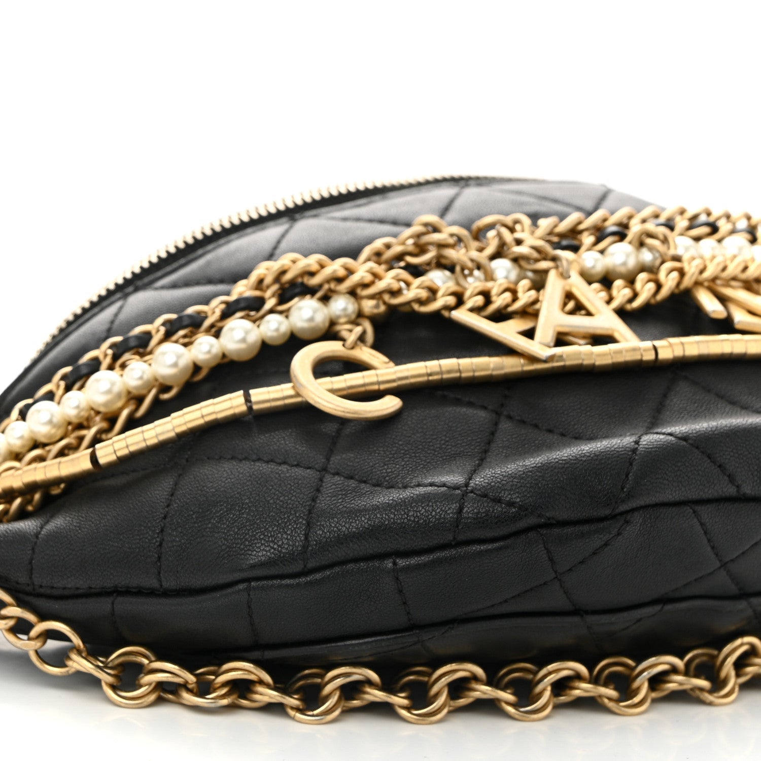 Lambskin Quilted All About Chains Waist Belt Bag Black