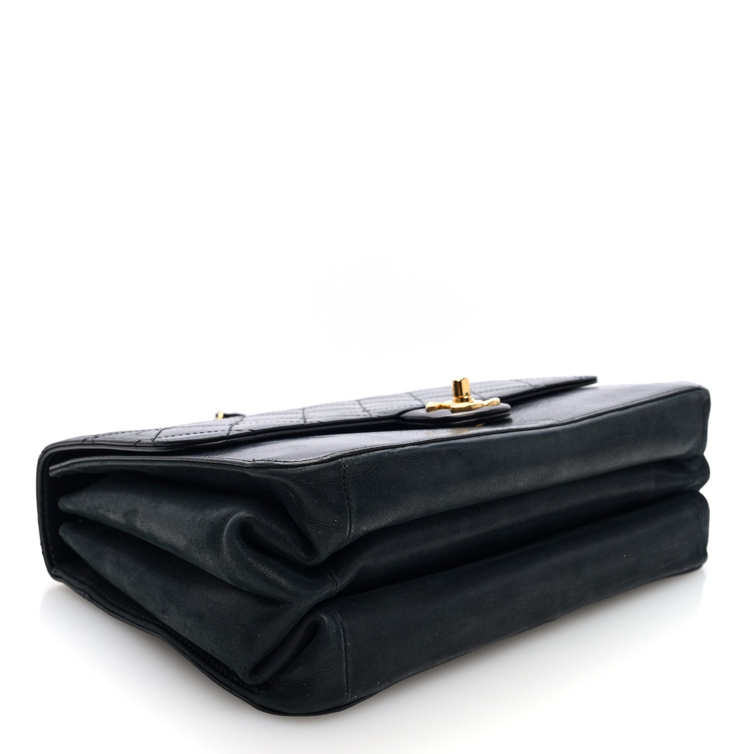 Iridescent Calfskin Quilted Straight Lined Flap Black