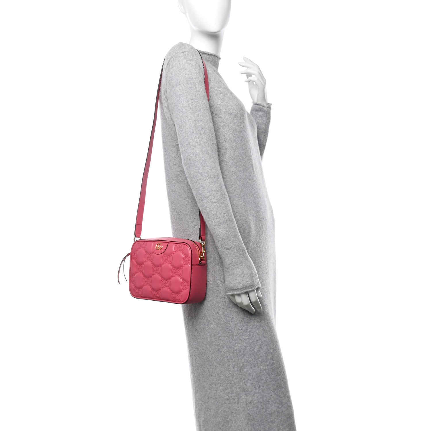 Calfskin GG Matelasse Small Shoulder Bag Rhodamine Pink Natural