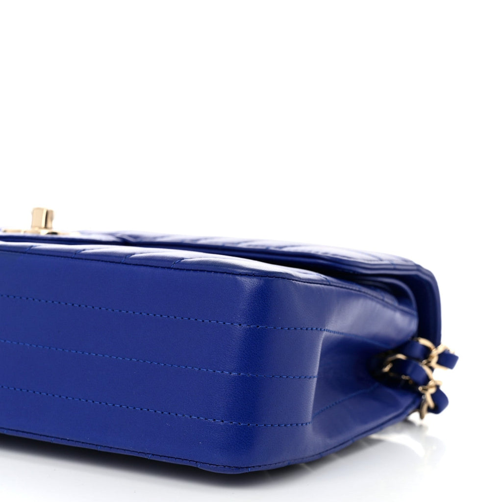 Lambskin Chevron Quilted Medium Double Flap Blue