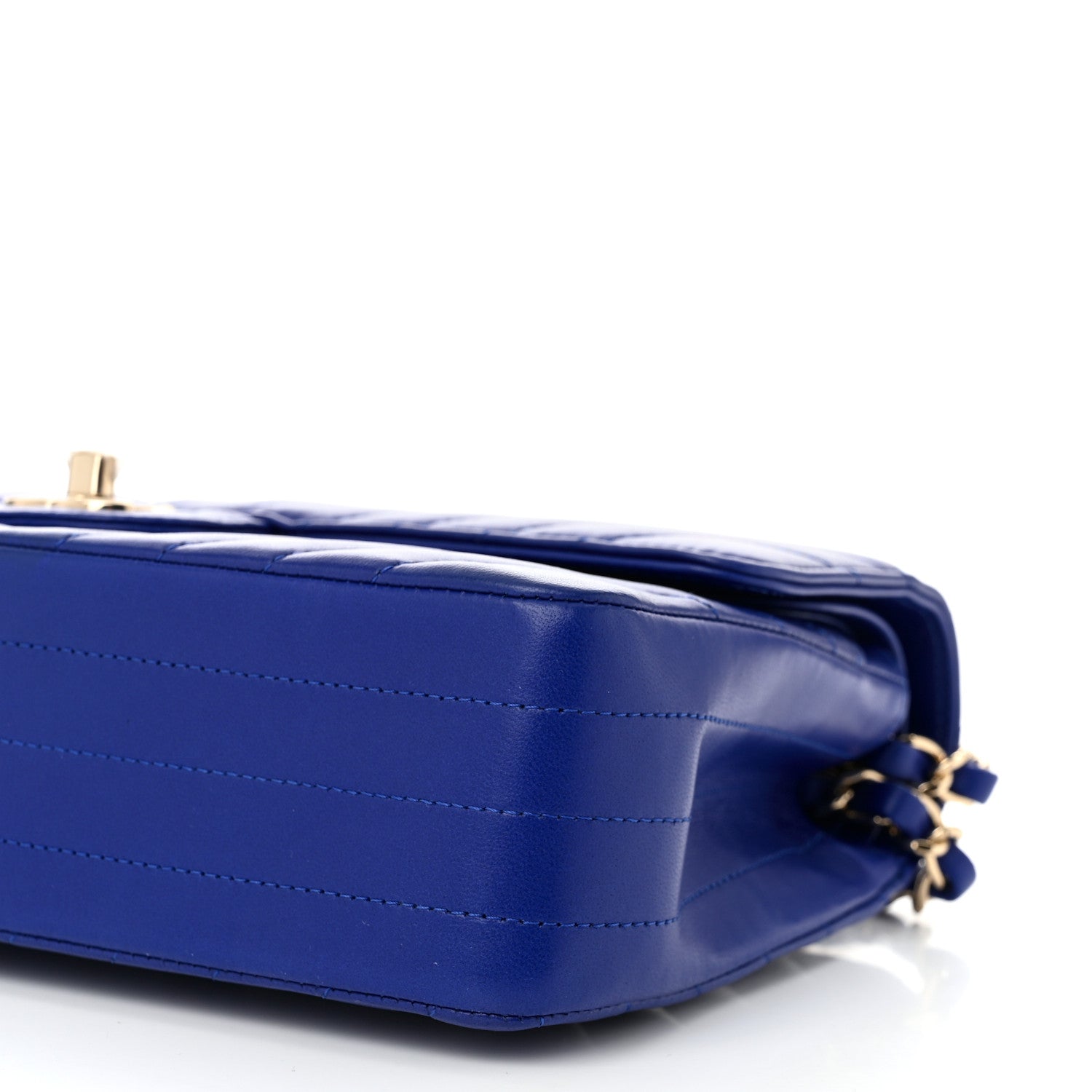 Lambskin Chevron Quilted Medium Double Flap Blue