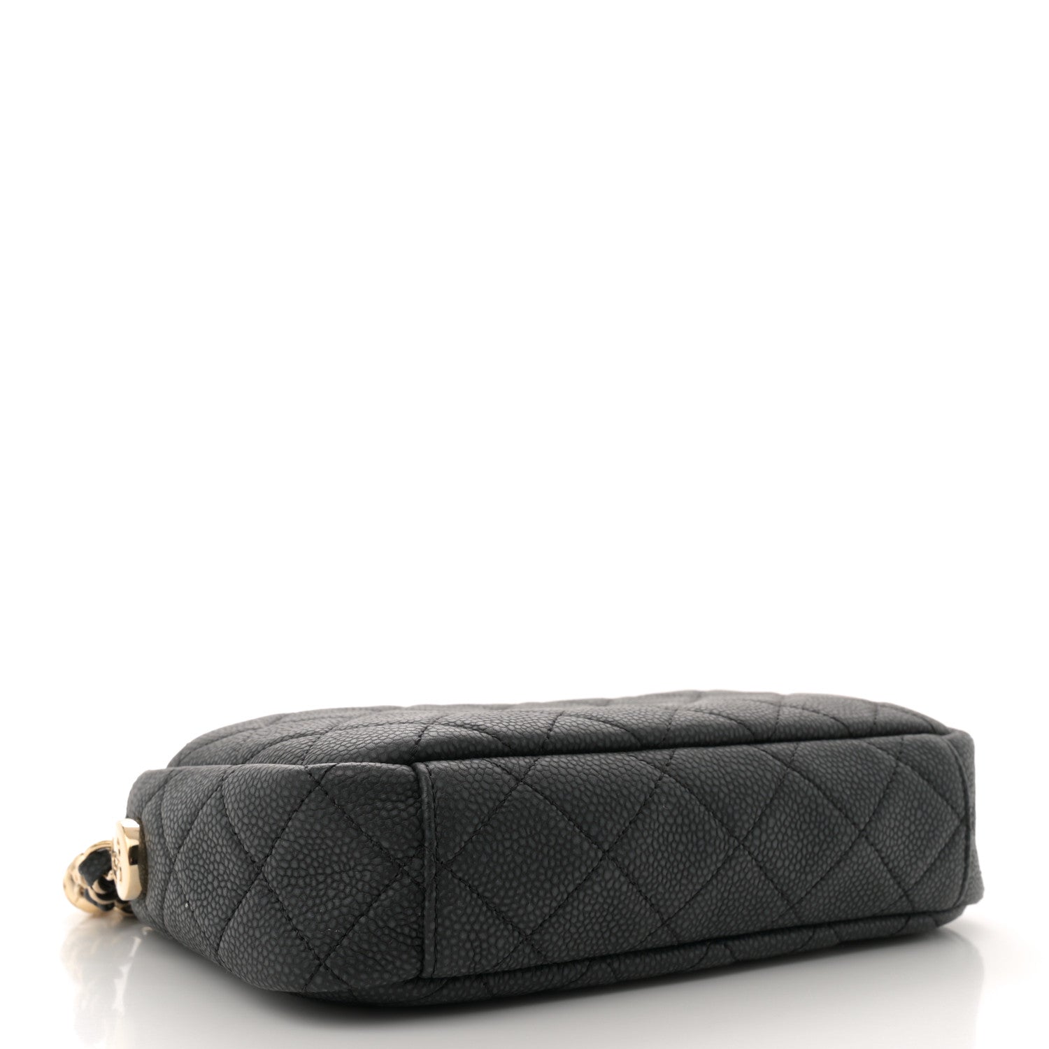 Iridescent Caviar Quilted Small Coco Tassel Camera Case Black