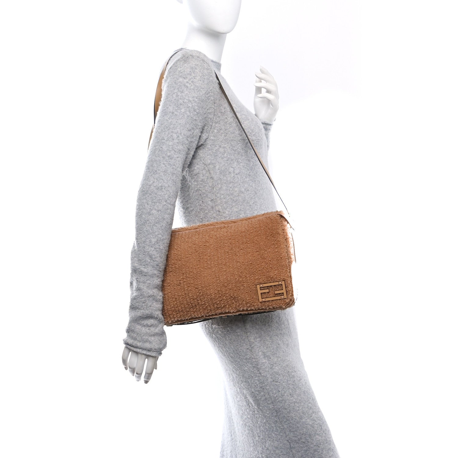 Shearling Vitello Medium Simply Fendi Shoulder Bag Miele Scuro
