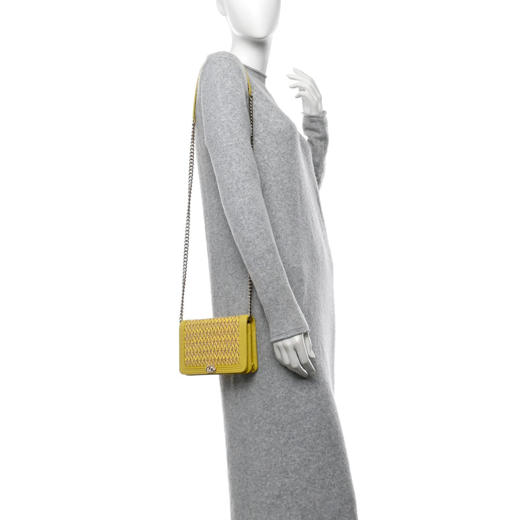 Lambskin Cotten Woven Boy Wallet On Chain WOC Yellow