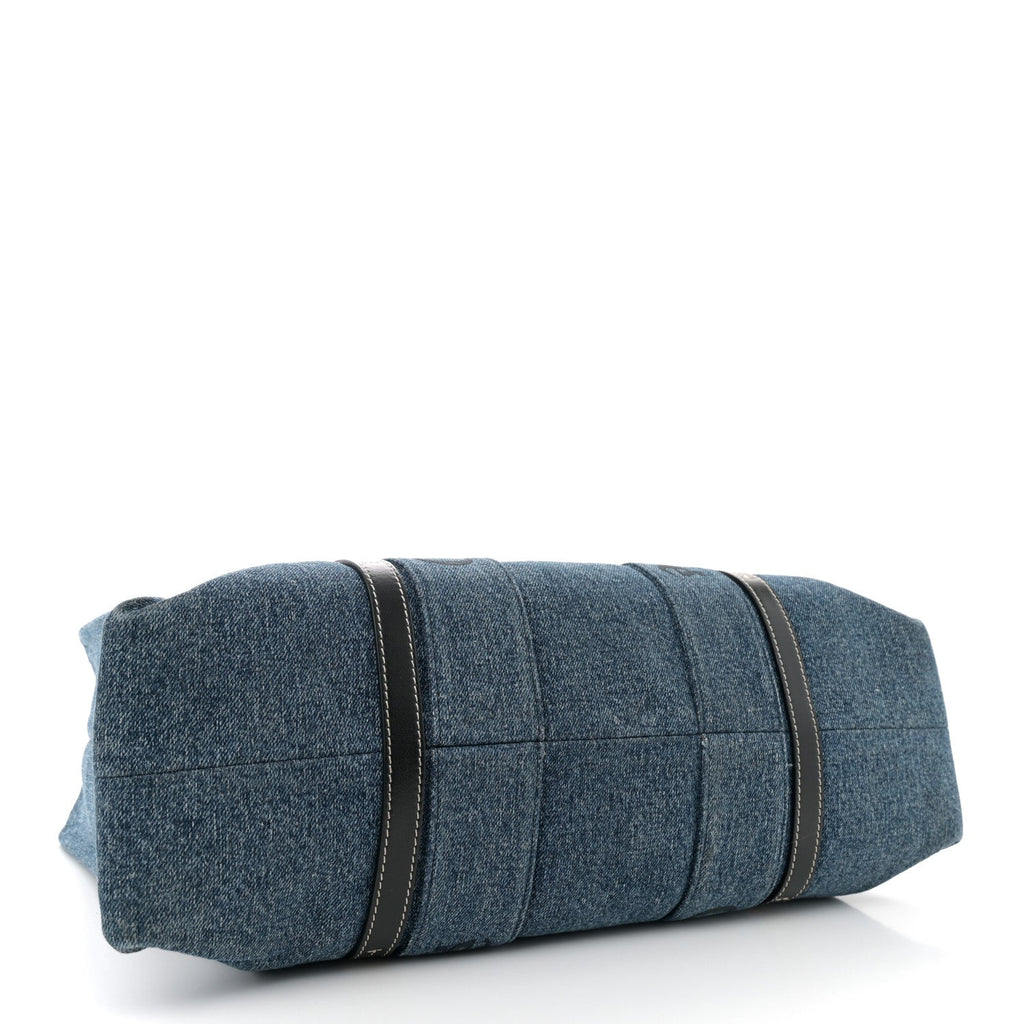 Denim Calfskin Large Woody Ribbon Tote Blue